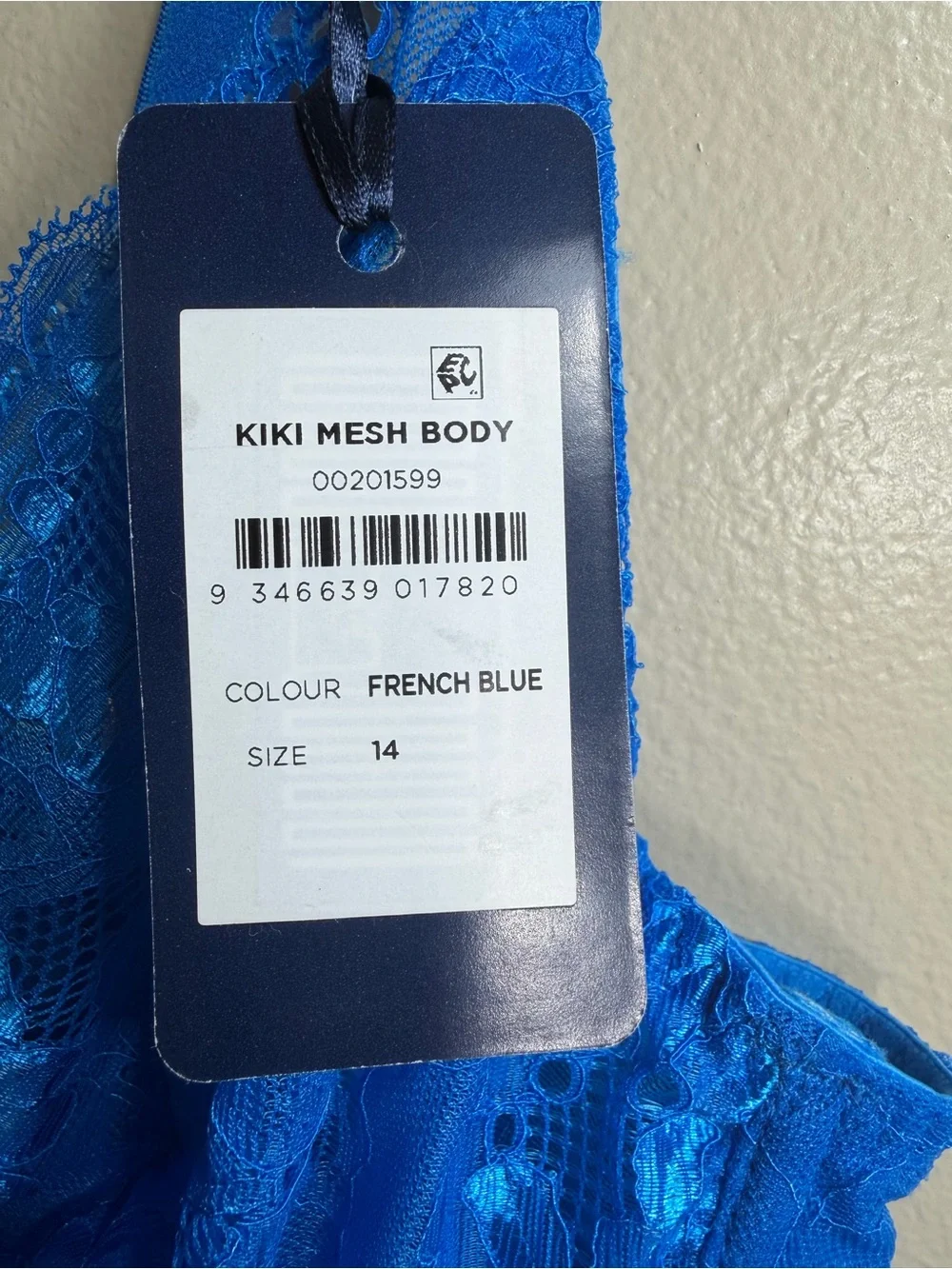 NWT Fox & Royal Kiki Mesh Lace Bodysuit French Blue Size 14